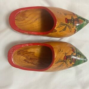 Hand-Painted Wooden Clogs with Red Trim